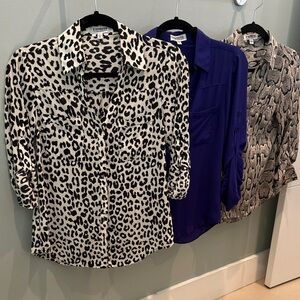 Express Portofino Women's Leopard and Solid Button Down Shirts - snakeskin, blue
